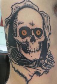 Талія стороні чорно-білий логотип череп розриває татуювання візерунок
