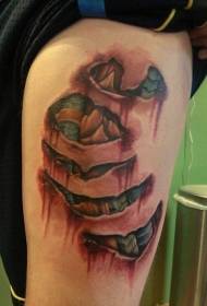 Thigh colorful tearing mechanical tattoo pattern
