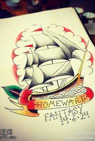 帆船紋身手稿圖片