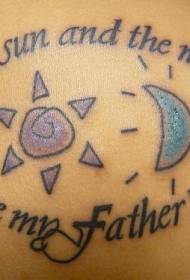 Tetovējums ar plecu krāsainu sauli un mēnesi