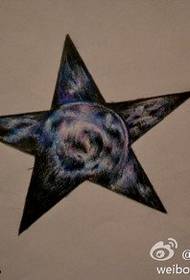 Colorful starry five-pointed star tattoo manuscript picture