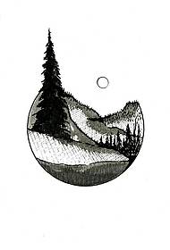 ہندسی پہاڑوں کی زمین کی تزئین کی سادہ ٹیٹو پیٹرن کا مخطوطہ