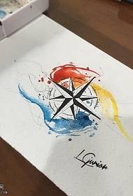 Rukopis akvarela kompas tetovaža uzorak