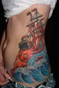 Calamari di colore laterale in vita con motivo del tatuaggio a vela