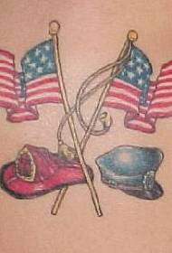 Efterkleurige Amerikaanske flagge mei hoed tatoeëerfatroan