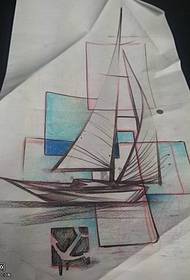 Manuscript stereo line sailboat tattoo tattoo