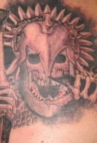 Aztec iron mask and evil skull tattoo pattern
