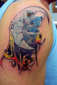 Luna de culoare umăr cu model de tatuaj planetar