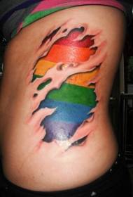 Regenboog fan manlike taille ûnder tatueringspatroan fan hûd