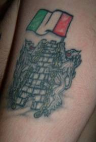 पैर के रंग का आयरिश महल पर शेर का झंडा टैटू