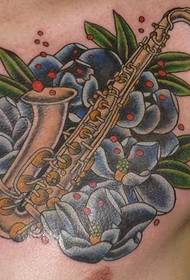 Një shumëllojshmëri muzikore e bukur instrumente vizatimesh tatuazhesh saksofone
