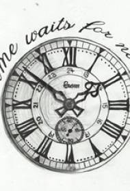 Manoscritto tatuaggio letterario schizzo linea nera bellissimo orologio