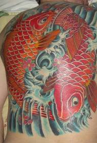 Patrwm tatŵ koi yin a yang lliw cefn