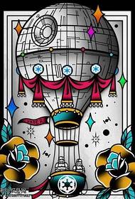 Manuscript hot air balloon rose tattoo pattern