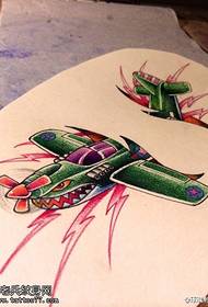 Color airplane tattoo manuscript pattern provided by tattoo show