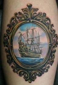 Marin segling tatuering mönster i brons spegel