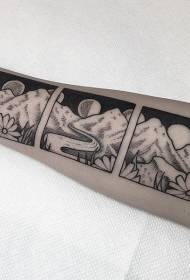 Modello di tatuaggio braccio semplice cartone animato paesaggio notturno
