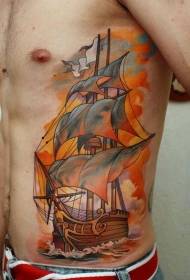 Boční strana barevný vzor roztomilé lodi tetování