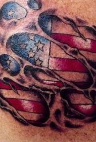 Rameno barevné americké vlajky roztrhané kůže tetování vzor