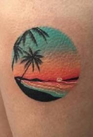 Colored small landscape tattoo pictures in circle geometry