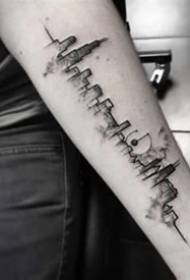 ຊຸດຂອງຕຶກອາຄານໃນເມືອງທີ່ມີຮູບແບບ tattoo skyline