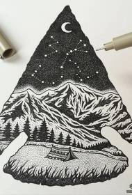 European and American point thorn mountain landscape tattoo manuscript