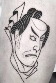 Маска японського стилю з темними лініями і простими татуюваннями працює