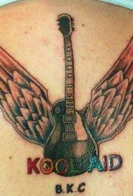 Back winged guitar tattoo pattern