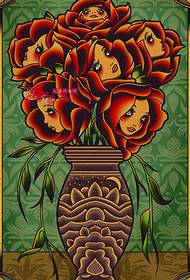 Rose kreative tatoveringsmanuskriptbillede af kvindelig og vase