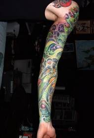 Grote arm geschilderd biomechanisch skelet tattoo patroon