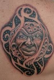 Tatuaggio di luna piena umanizzato arrabbiato marrone nero spalla