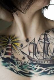 Rintaväri vanhan koulun purjevene tatuointikuvio