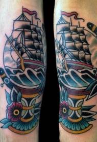 Model de tatuaj cu barcă cu pânze vele școlare culoare