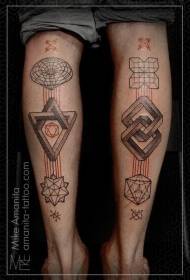 Ноги отличный дизайн много красочных геометрических стилей татуировки
