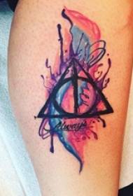 Boys arm painted watercolor sketch creative geometric element splash ink tattoo picture
