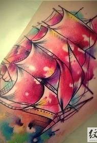 Impresionante patrón de tatuaxe de barco de vela