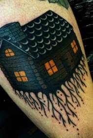Modello di tatuaggio casa colore gamba