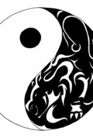 Čiernobiela skica kreatívne vynikajúci rukopis tetovania totem jin a jang