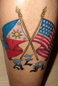 Dviejų vėliavų spalvotas tatuiruotės raštas
