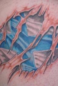 Colore di a gamba Bandera finlandese sfondata in tatuaggi di pelle