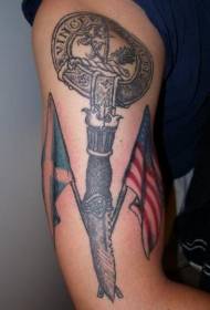 Arm colored american and scottish flag tattoo pictures