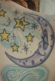肩の色の月と星のタトゥーパターン