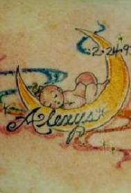 Kleine baby slaapt op de maan geschilderd tattoo patroon