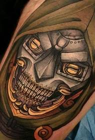 Motivo tatuaggio teschio meccanico gamba colorata New School