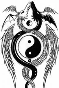 Nigra linio skizo reganta delikatan drakan yin kaj yang-klaĉon tatuaje manuskripto
