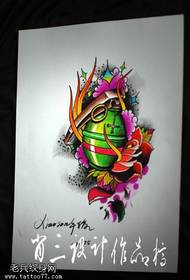 Super beautiful two-dimensional comic style style grenade tattoo pattern
