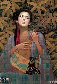 Kinijos senovės 琵琶 moters tatuiruotės modelis