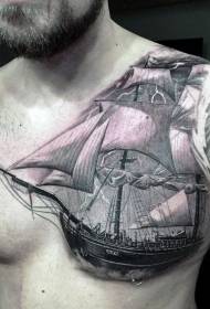 Mies olkapää harmaa purjevene, jossa on salamannopea tatuointikuvio