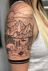 Braccio della ragazza su nero grigio schizzo creativo letterario bellissimo paesaggio tatuaggio immagine