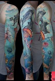 Arm beautifully popular colored flower arm marine world tattoo pattern